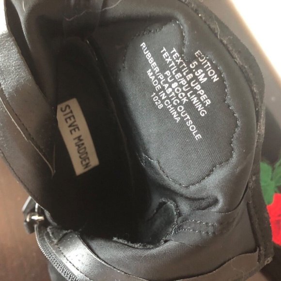 Steve Madden Edition Rose Embroidered Black Faux Suede Booties - Picture 5 of 7